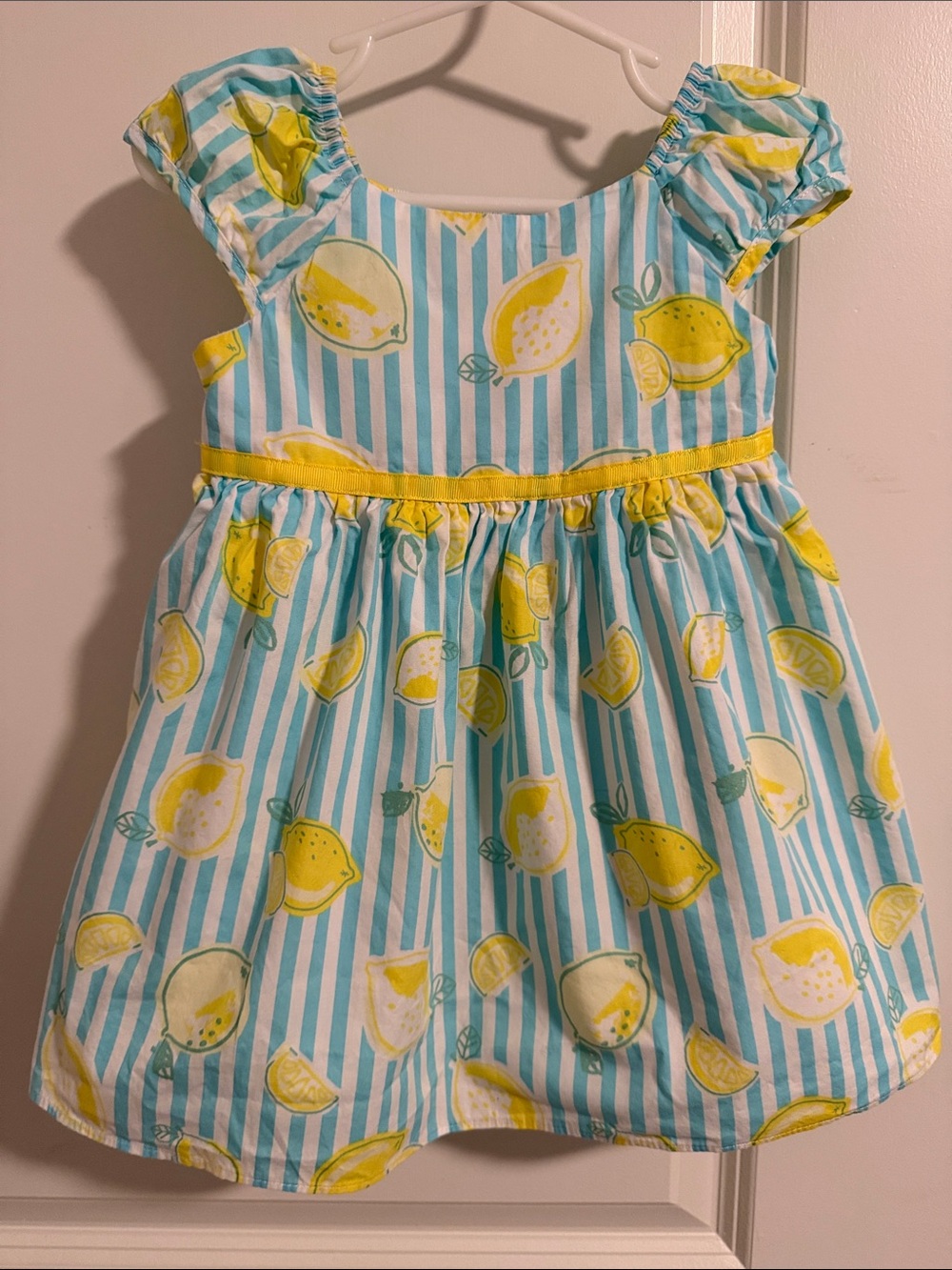Girls Blue & Yellow Lemon Stripe Summer Dress